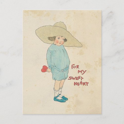 Vintage Valentines Day Cute Kid Heart Sweetheart Holiday Postcard