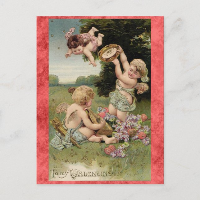 Vintage Valentines Day Cute Victorian Cherubs Postcard (Front)