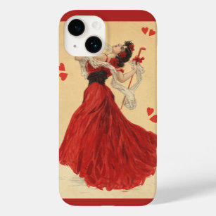 Vintage Valentine's Day, Dancing Lady Red Hearts Case-Mate iPhone 14 Case