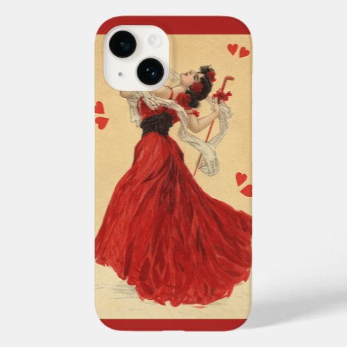 Vintage Valentines Day Dancing Lady Red Hearts Case_Mate iPhone 14 Case