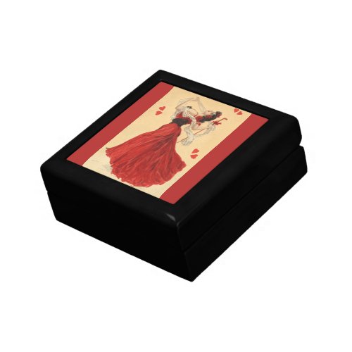 Vintage Valentines Day Dancing Lady Red Hearts Keepsake Box