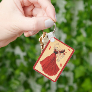 Vintage Valentine's Day, Dancing Lady Red Hearts Keychain