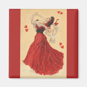 Vintage Valentine's Day, Dancing Lady Red Hearts Magnet
