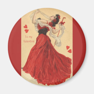 Vintage Valentine's Day, Dancing Lady Red Hearts Magnet