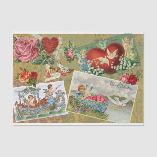 Vintage Valentine's Day Decoupage, Angels, Flower  Tissue Paper (Front)