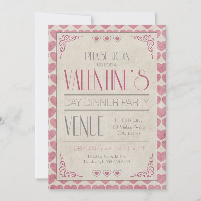 Vintage Valentine's Day Dinner Party Invitation (Front)