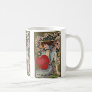 Vintage Valentine's Day, Elegant Lady with Heart Coffee Mug