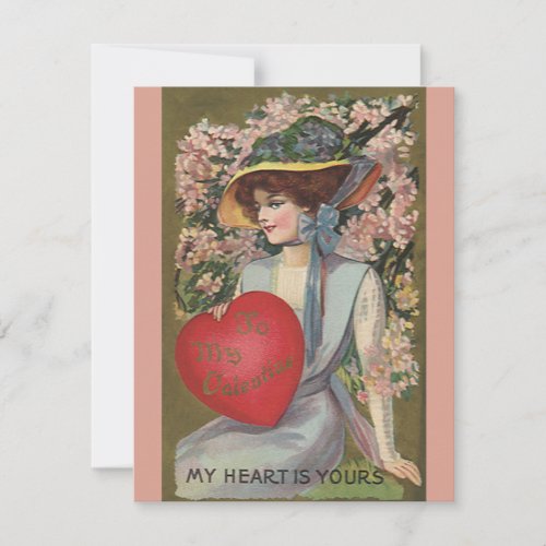 Vintage Valentines Day Elegant Lady with Heart Holiday Card