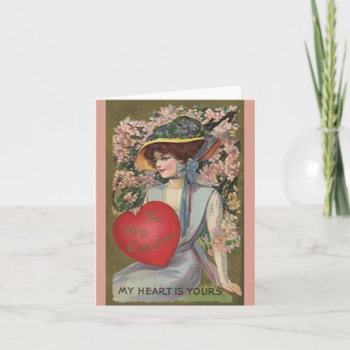 Vintage Valentines Day Elegant Lady with Heart Holiday Card