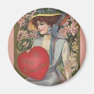 Vintage Valentine's Day, Elegant Lady with Heart Magnet