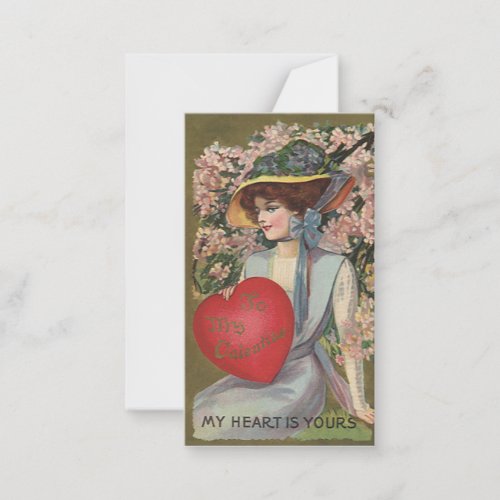 Vintage Valentines Day Elegant Lady with Heart Note Card