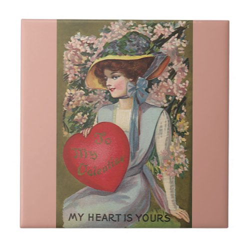 Vintage Valentines Day Elegant Lady with Heart Tile