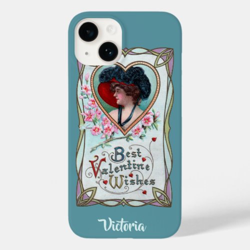 Vintage Valentines Day Elegant Woman in a Heart Case_Mate iPhone 14 Case