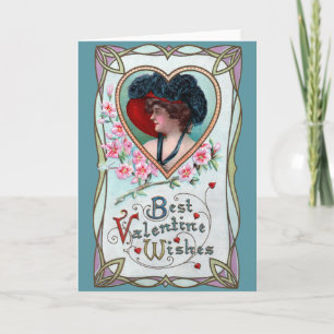 Vintage Valentine's Day, Elegant Woman in a Heart Holiday Card