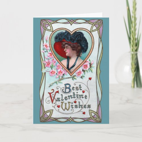 Vintage Valentines Day Elegant Woman in a Heart Holiday Card