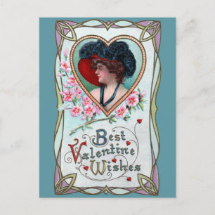 Vintage Valentine's Day, Elegant Woman in a Heart Holiday Postcard