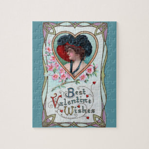 Vintage Valentine's Day, Elegant Woman in a Heart Jigsaw Puzzle