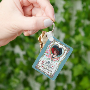 Vintage Valentine's Day, Elegant Woman in a Heart Keychain