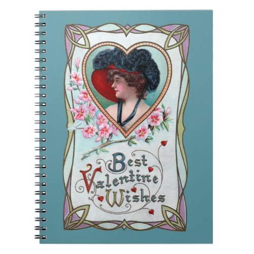 Vintage Valentines Day Elegant Woman in a Heart Notebook