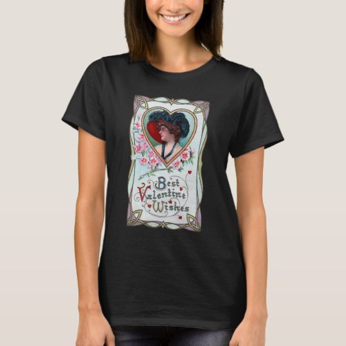 Vintage Valentines Day Elegant Woman in a Heart T_Shirt