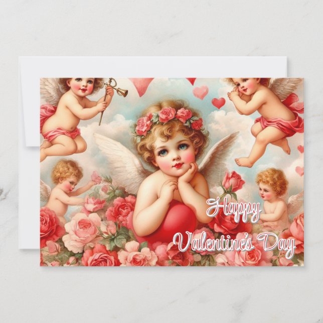 Vintage Valentine's Day Flat Holiday Card (Front)