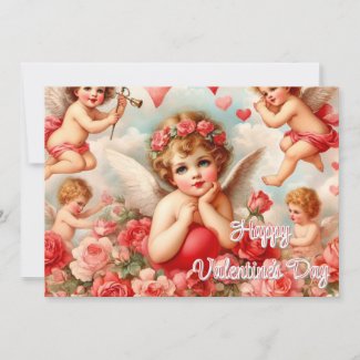 Vintage Valentine's Day Flat Holiday Card