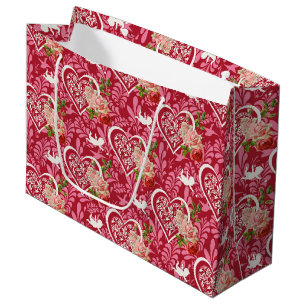 Vintage Valentine's Day Floral Heart Pattern Large Gift Bag