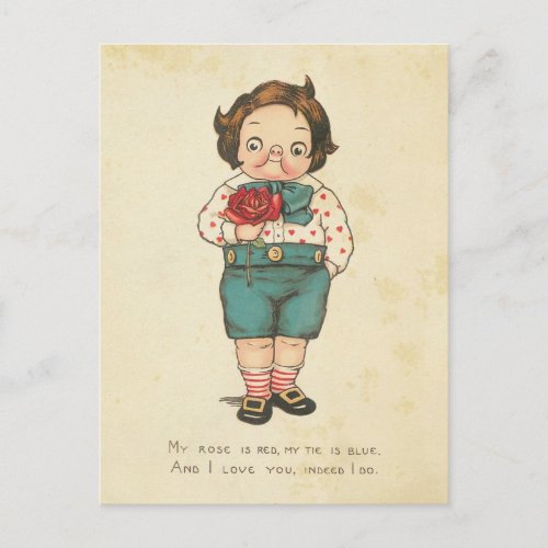 Vintage Valentines Day Funny Boy Love Message Holiday Postcard