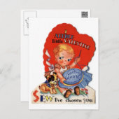 Vintage Valentine's Day Girl Sewing Holiday Postcard (Front/Back)