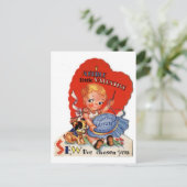 Vintage Valentine's Day Girl Sewing Holiday Postcard (Standing Front)