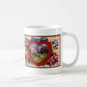 Vintage Valentines Day Greetings Heart and Flowers Coffee Mug