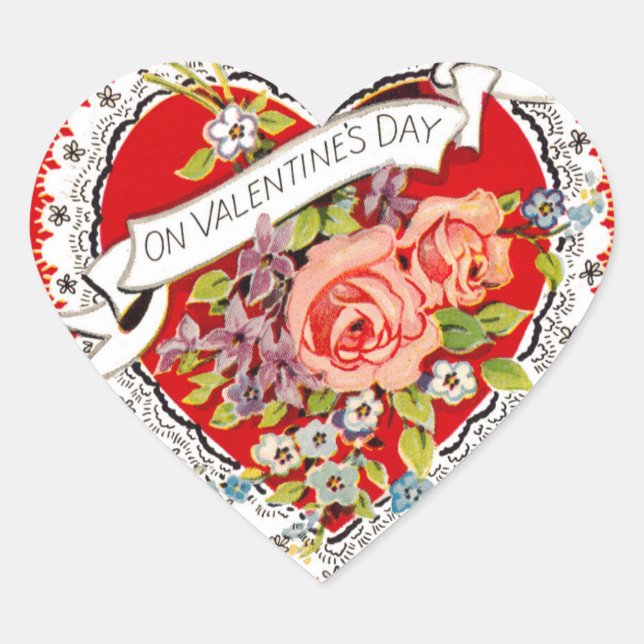 Vintage Valentines Day Heart Sticker (Front)