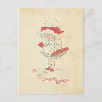 Vintage Valentine's Day Hearts Cute Little Girl Holiday Postcard by red_dress at Zazzle