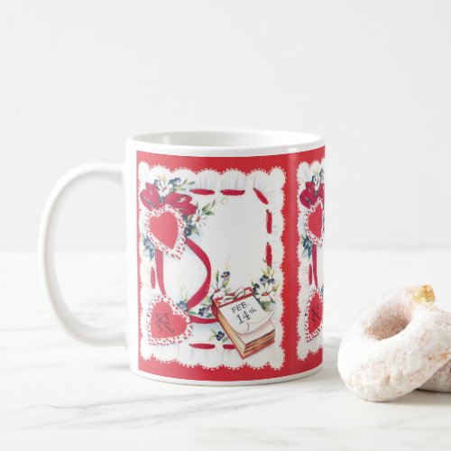 Vintage Valentines Day Hearts Flowers and Ribbon Coffee Mug