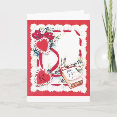 Vintage Valentines Day Hearts Flowers and Ribbon Holiday Card