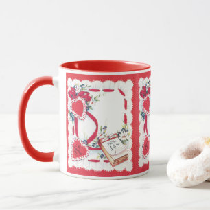 Vintage Valentine's Day Hearts, Flowers and Ribbon Mug
