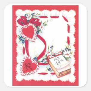 Vintage Valentine's Day Hearts, Flowers and Ribbon Square Sticker