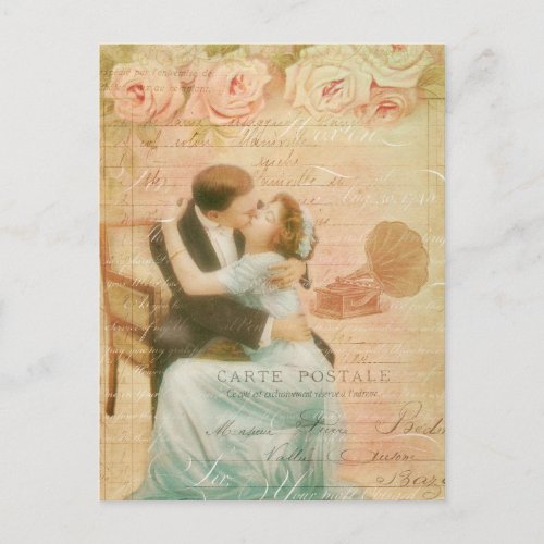 Vintage Valentines Day Kissing Couple Collage Holiday Postcard