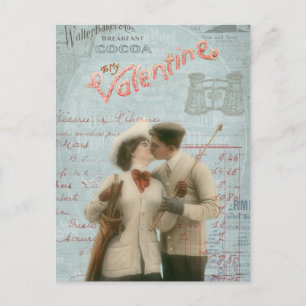 Vintage Valentine's Day Kissing Couple Collage Holiday Postcard