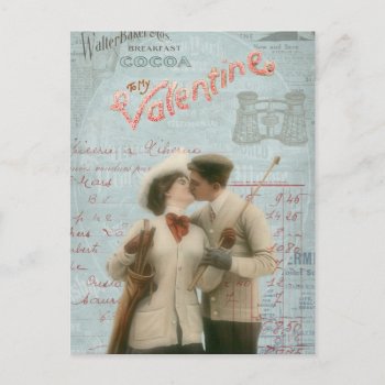 Vintage Valentine's Day Kissing Couple Collage Holiday Postcard by red_dress at Zazzle
