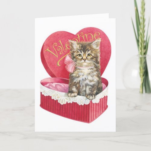 Vintage Valentines Day Kitten Holiday Card