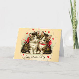 Vintage Valentine's Day Kittens Blank Greeting Thank You Card