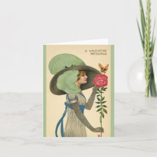 Vintage Valentine's Day, Lady Red Rose Butterfly Holiday Card