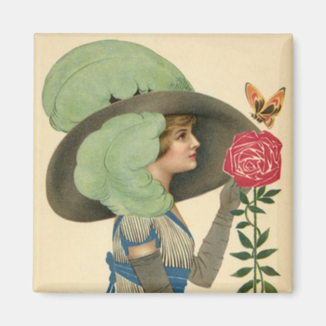 Vintage Valentine's Day, Lady Red Rose Butterfly Magnet (Front)