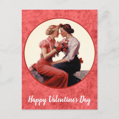 Vintage Valentines Day Lesbian Couple Postcard