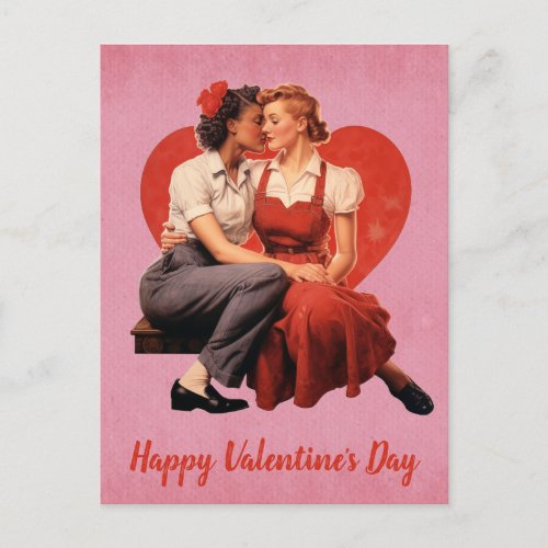 Vintage Valentines Day Lesbian Couple Postcard