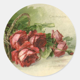 Vintage Valentine's Day Love, Crimson Red Roses Classic Round Sticker