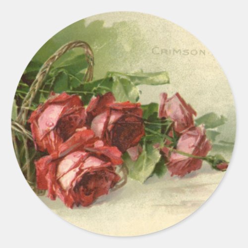 Vintage Valentines Day Love Crimson Red Roses Classic Round Sticker