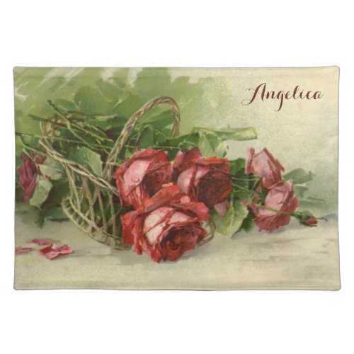 Vintage Valentines Day Love Crimson Red Roses Cloth Placemat