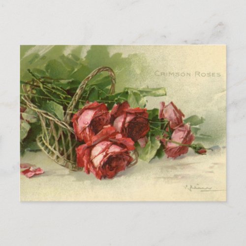 Vintage Valentines Day Love Crimson Red Roses Holiday Postcard